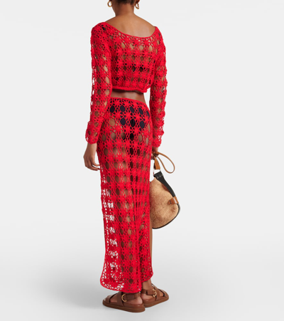 Shop Anna Kosturova Bella Crochet Cotton Maxi Skirt In Red