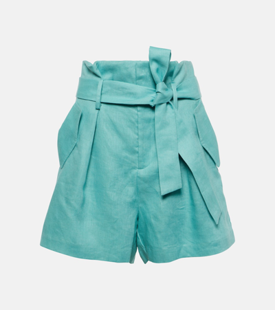 Shop Adriana Degreas Orquidea High-rise Linen Shorts In Blue