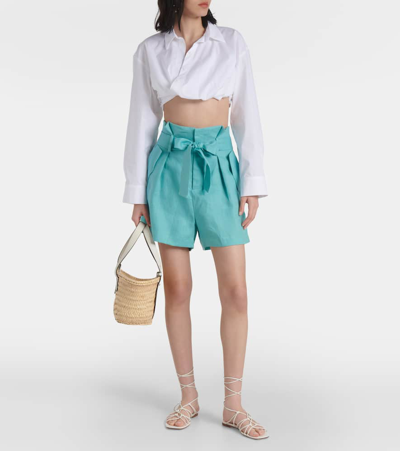 Shop Adriana Degreas Orquidea High-rise Linen Shorts In Blue