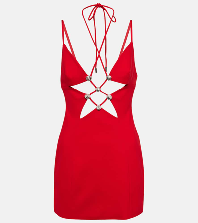 Shop Area Cutout Embellished Jersey Minidress In Red