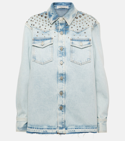 Shop Alessandra Rich Studded Denim Jacket In Blue