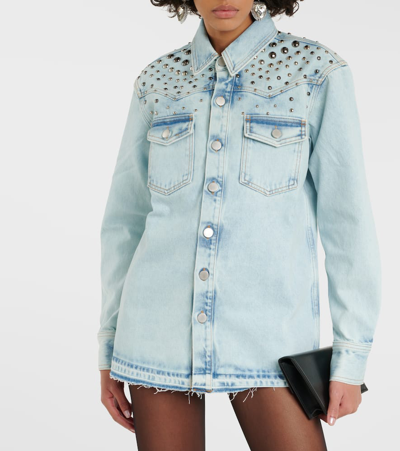 Shop Alessandra Rich Studded Denim Jacket In Blue