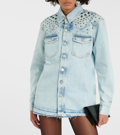 Alessandra Rich Denim Jacket W/ Studs In Blue