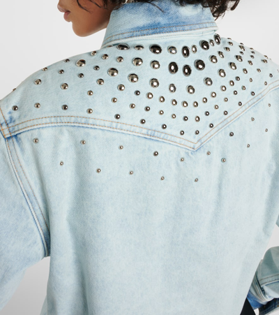 Shop Alessandra Rich Studded Denim Jacket In Blue