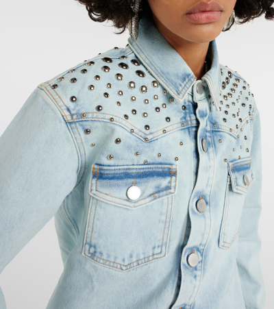 Shop Alessandra Rich Studded Denim Jacket In Blue