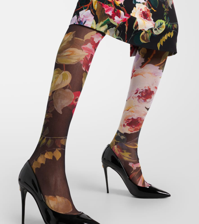 Dolce & Gabbana Floral Tulle Tights In Multicoloured