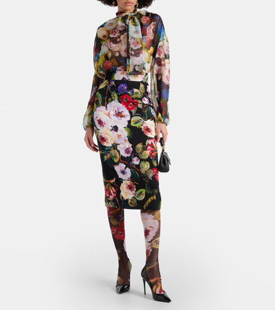 Dolce & Gabbana Floral Tulle Tights In Multicoloured