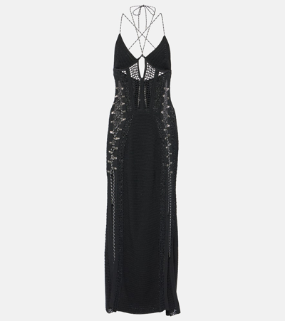 Shop Dion Lee Lace-up Crochet Maxi Dress In Black