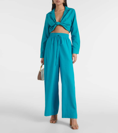 Shop Adriana Degreas Orquidea Linen And Cotton Wide-leg Pants In Blue