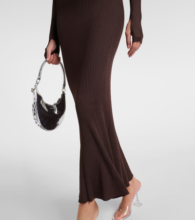 Shop Dion Lee Double Underwire Ribbed-knit Maxi Dress In Burgundy
