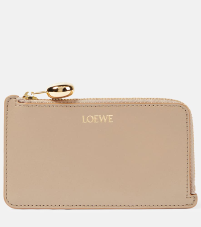 Shop Loewe Leather Card Holder In Beige