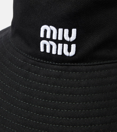 Shop Miu Miu Logo Cotton Drill Bucket Hat In Black