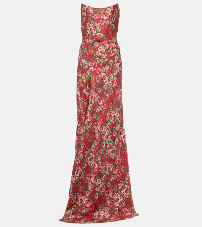 Shop Markarian Tallulah Floral Silk Gown In Red