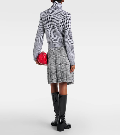 Shop Burberry Houndstooth Wool-blend Turtleneck Sweater In Grey