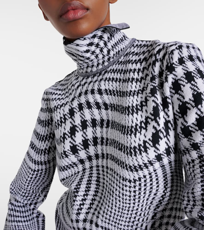 Shop Burberry Houndstooth Wool-blend Turtleneck Sweater In Grey