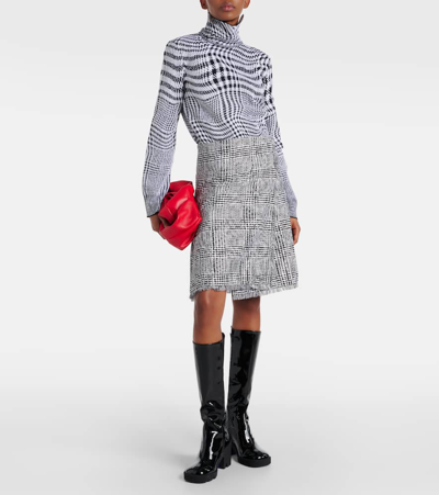 Shop Burberry Houndstooth Wool-blend Turtleneck Sweater In Grey