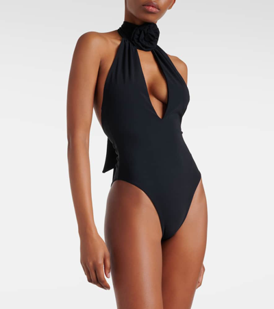 Shop Magda Butrym Halterneck Cutout Swimsuit In Black