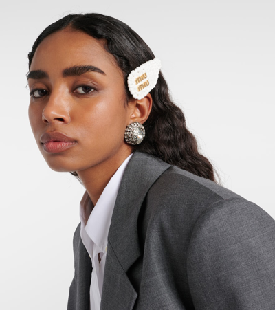 Miu Miu Logo Crochet Hair Clip In White