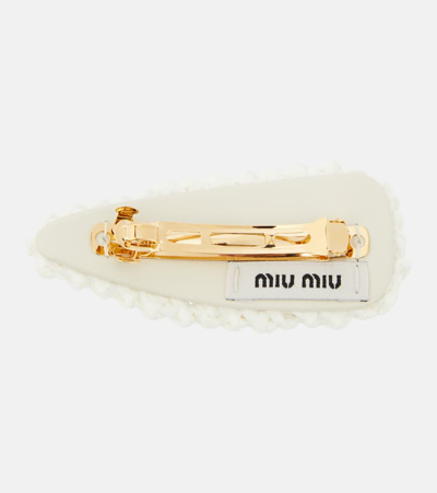 Miu Miu Logo Crochet Hair Clip In White