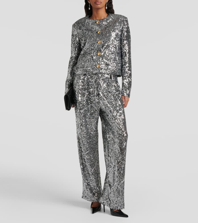 Shop Blazé Milano Fox Sequined Straight Pants In Silver