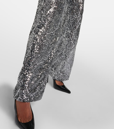 Shop Blazé Milano Fox Sequined Straight Pants In Silver