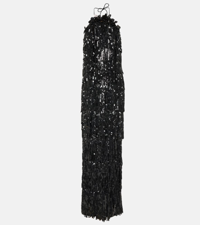 Shop Carolina Herrera Sequined Halterneck Gown In Black