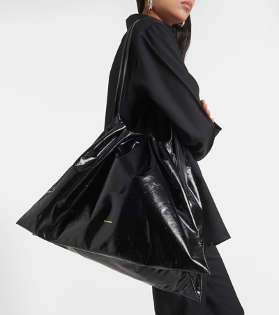 Shop Jil Sander Empire Leather Shoulder Bag In Black