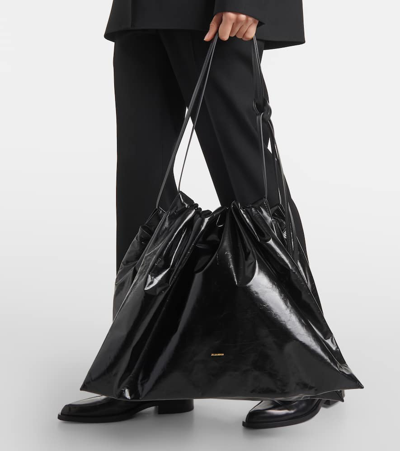 Shop Jil Sander Empire Leather Shoulder Bag In Black