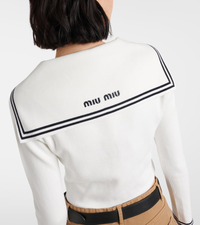 Miu Miu Striped Cotton-blend Cardigan In White