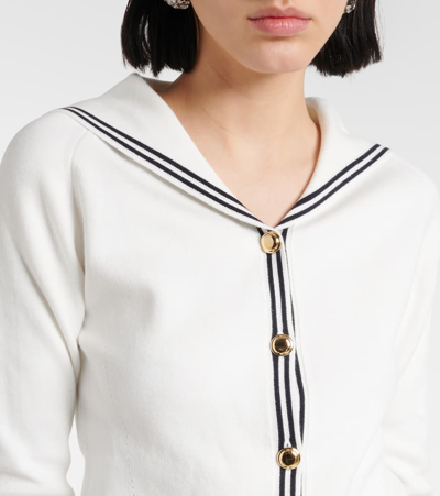Miu Miu Striped Cotton-blend Cardigan In White