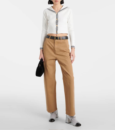 Miu Miu Striped Cotton-blend Cardigan In White