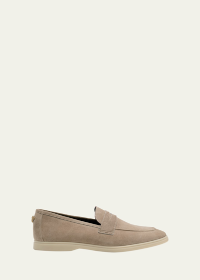 Shop Bougeotte Suede Casual Penny Loafers In Light Beige