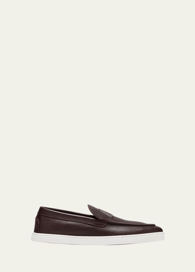 Shop Christian Louboutin Men's Varsiboat Leather Boat Shoes In Expresso