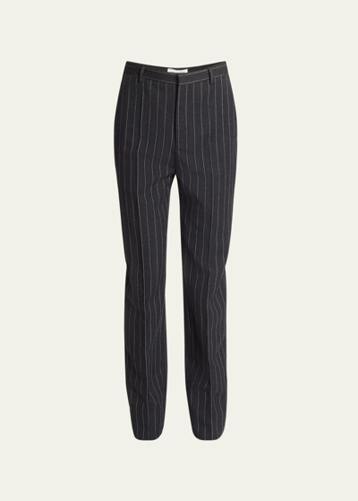 Shop Saint Laurent Men's Flannel Pinstripe Trousers In White Ivor