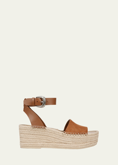 Shop Vince Belisa Mixed Leather Ankle-strap Espadrilles In Sequoia Brown Sue