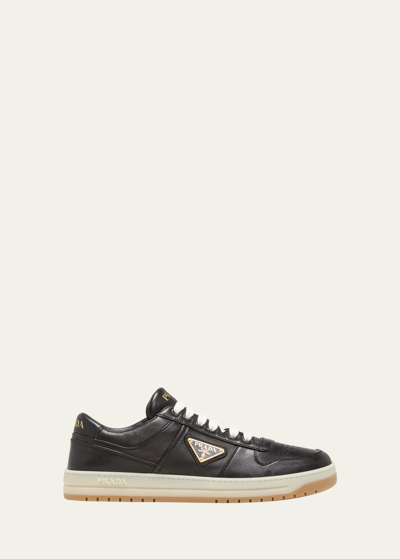 Shop Prada Leather Low-top Sneakers In Nero
