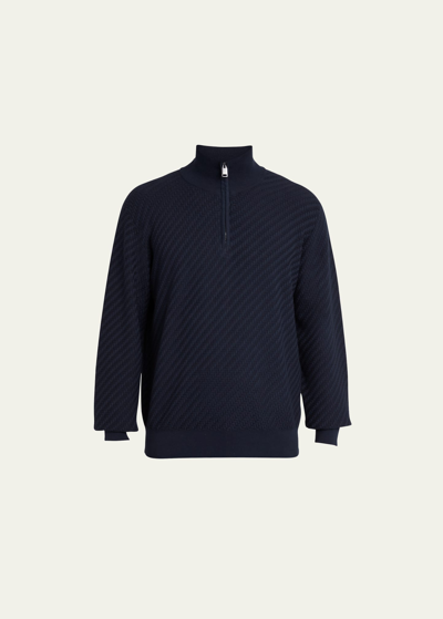 Shop Brioni Men's Cotton-silk Blend Quarter-zip Sweater In Navy