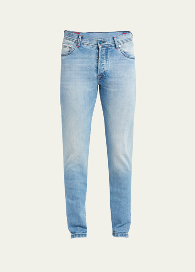 Shop Kiton Men's Slim-fit Light Wash 5-pocket Jeans In Blu