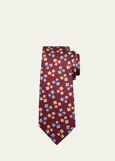 Shop Kiton Men's Silk Mini Square-print Tie In Dk Red