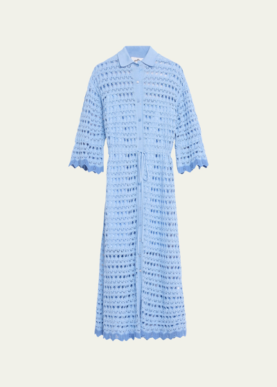 Shop Evi Grintela Judy Open-knit Shirtdress In Light Blue