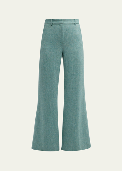 Shop L Agence Pilar Wide-leg Wool-blend Pants In Green Herringbone