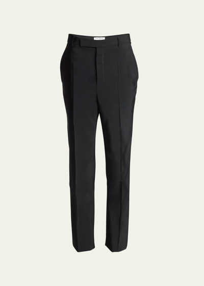 Shop Saint Laurent Men's Tailored Slim Pintuck Pants In Nero