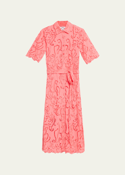Shop Evi Grintela Valerie Lace Shirtdress With Tie Belt In Pink