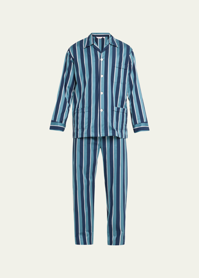 Shop Derek Rose Men's Royal 221 Striped Pajama Set In Green