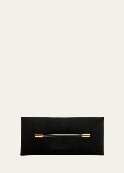 Shop Tom Ford Ava Snake-embossed Velvet Clutch Bag In 1n001 Black