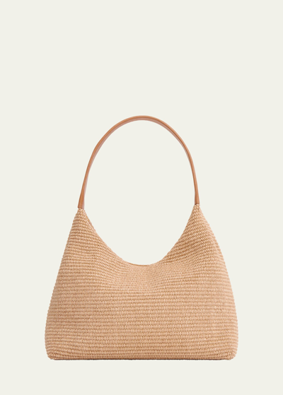Shop Mansur Gavriel Candy Zip Raffia Shoulder Bag In Natural