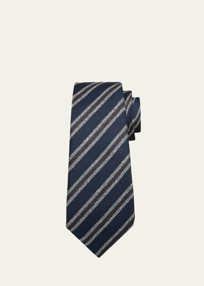 Shop Kiton Men's Silk-linen Stripe Tie In Blu