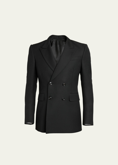 Shop Alexander Mcqueen Men's Wool Double-breasted Sport Jacket In Black