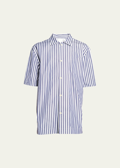 Shop Sacai Men's Striped Poplin Oversized Button-down Shirt In Navy Stripe