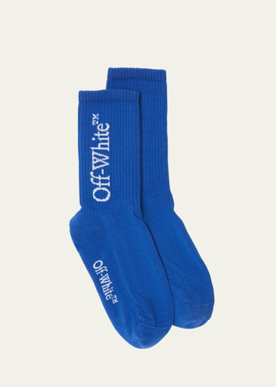 Shop Off-white Men's Bookish Logo Crew Socks In Nautical Blue Whi
